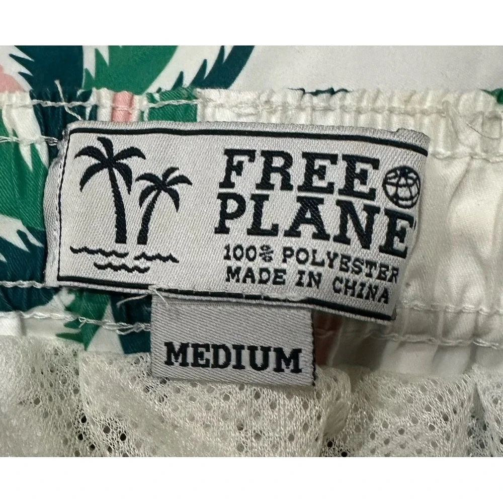 FREE‎ PLANET Swim Shorts Men's Medium White PalmTrees Tropical Swim Trunk Short